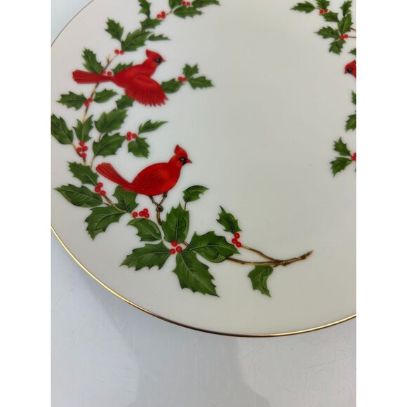 Lefton China Vintage Cardinal Bird Holly Ivy Christmas Holiday Plate Japan 1984 - Picture 4 of 14